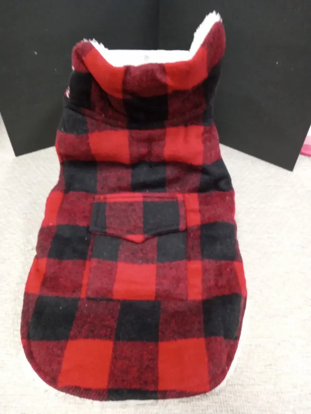 Red Black Buffalo Plaid Dog Jacket Winter Coat Fleece Lined Size S Small 0358